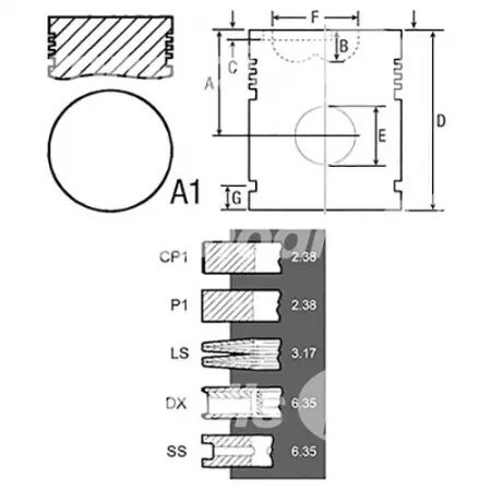 Piston avec segments et axe d.88.92 mm adaptable Massey Ferguson