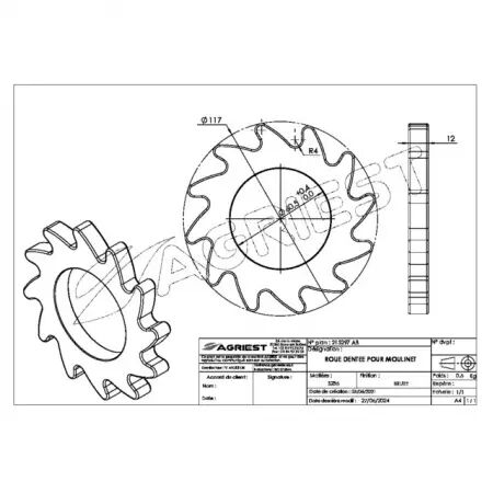 Roue dentee pour moulinet