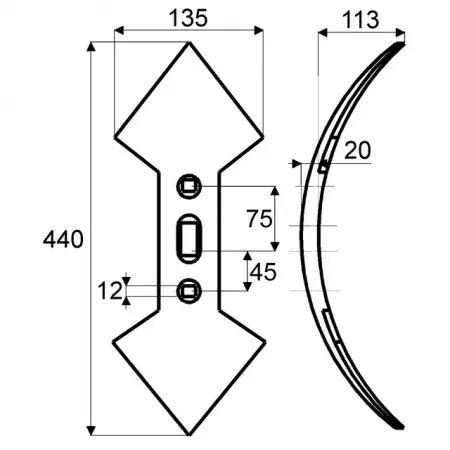 Soc universel double cur de cultivateur 440x135x20 mm