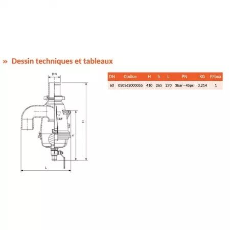 Soupape a siphon alu droite avec vidange giada-riv362 ø60