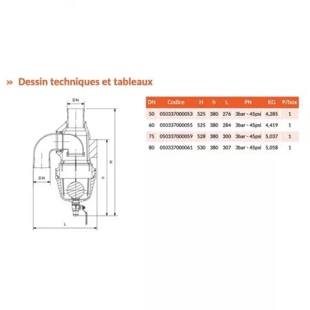 Soupape a siphon droite avec vidange ocean-riv337 ø60