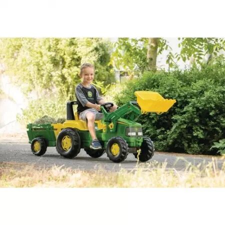 Tracteur a pedales john deere avec chargeur et remorque rolly toys